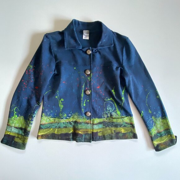 Simply Art Dolcezza Blue Green Fall Button Up Jacket S M - Picture 4 of 13